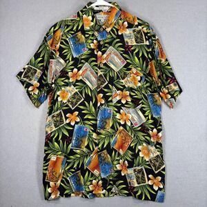 Imprints Mens Vintage Button Up Shirt Medium Florida Postcard Tropical Hawaiian